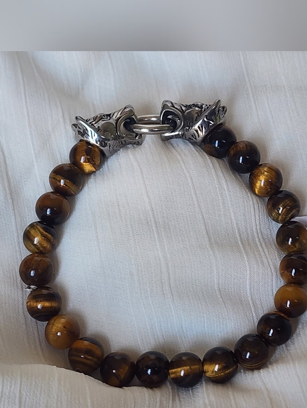 ✨️Tiger Eye Wolf Head Stainless Steel Stretch Bracelet- Unisex, Spirit Animal